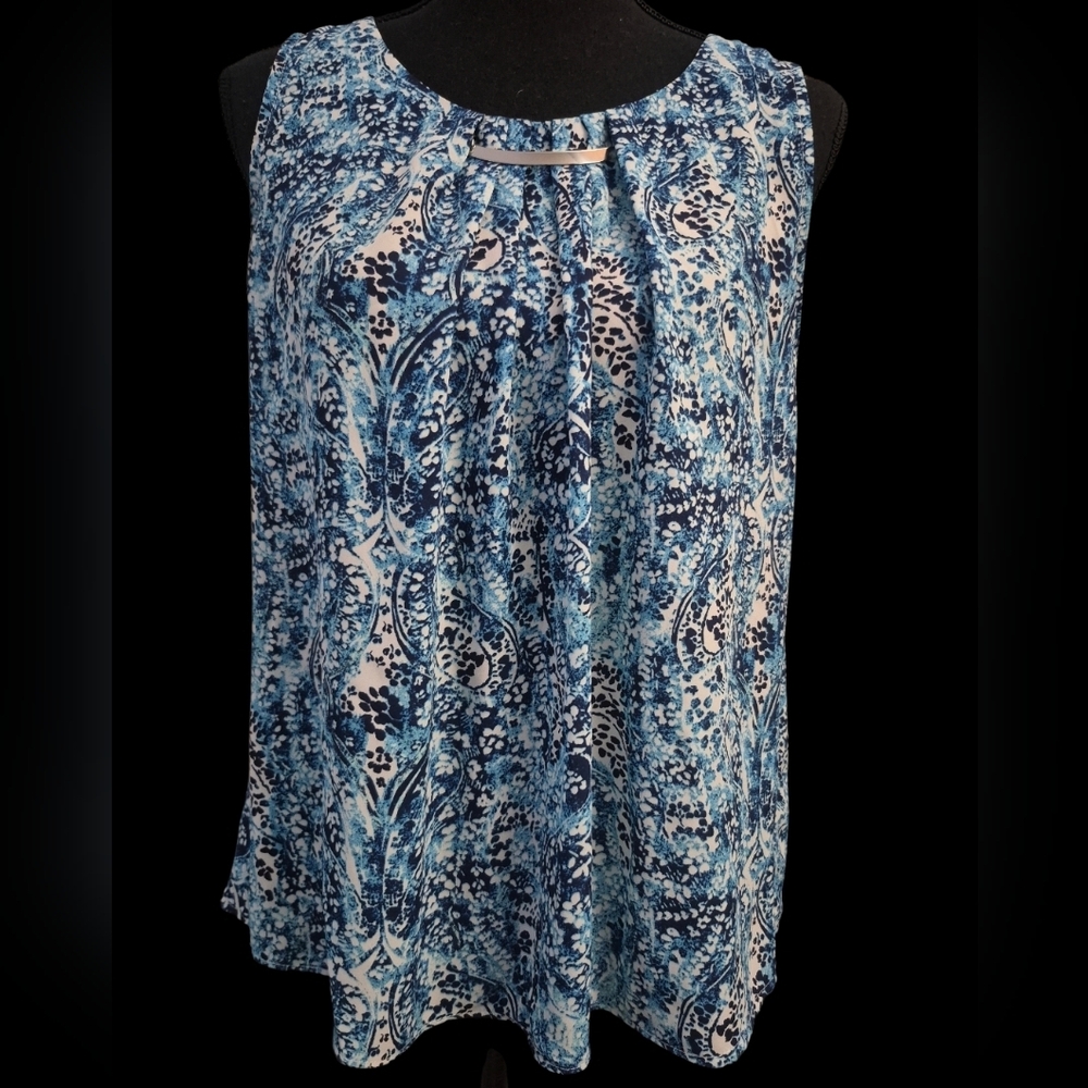 NY Collection Blue Paisley Sleeveless Blouse Size PM